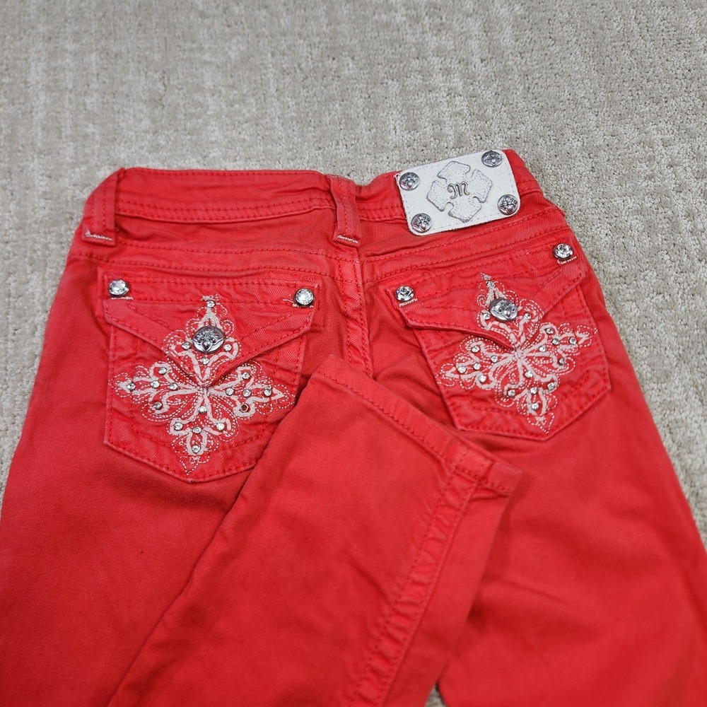 Miss Me Jeans Youth 10 Girls Red Denim Skinny Stretch 23x27 Cowgirl Rodeo